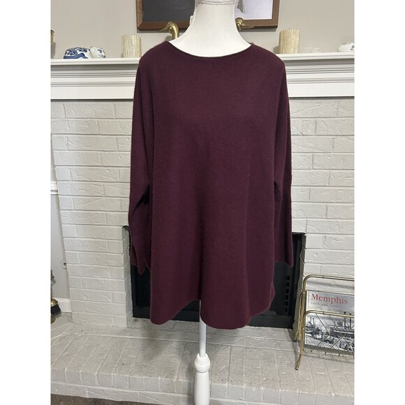 Chicos Black label 100% Pure Cashmere Red Burgandy Tunic Sweater Small/ Medium - Picture 1 of 6